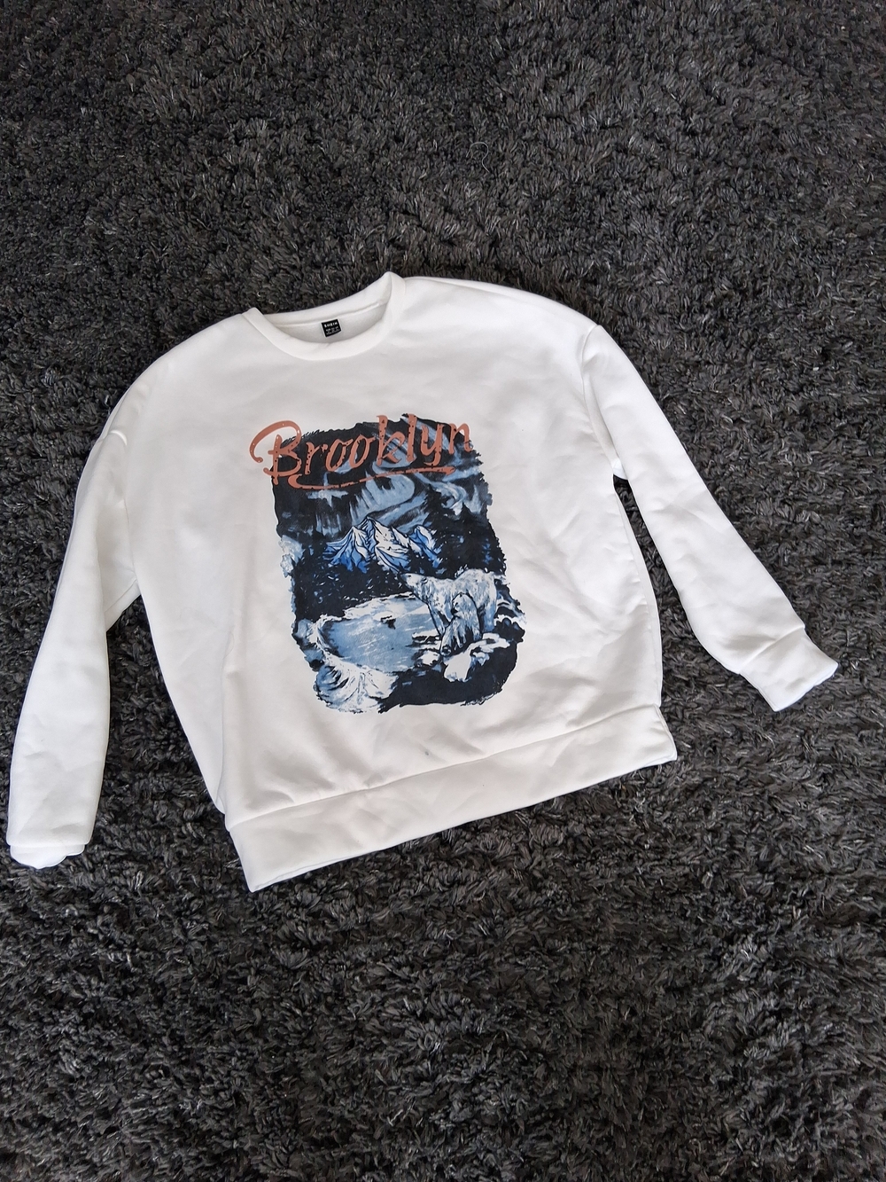 SHEIN White Crewneck Sweatshirt with Blue and Coral Graphic